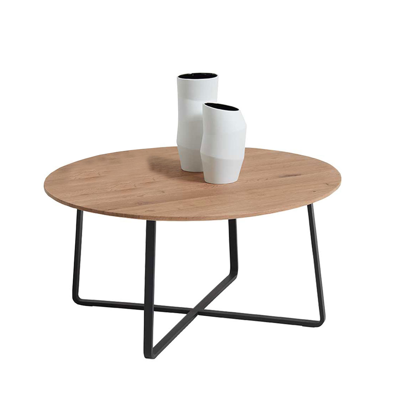 Hartmann NATURWERKE - Couchtisch 7100C-0460 Moderner Couchtisch mit runder Tischplatte aus Kerneiche Umato und Metallgestell anthrazit.