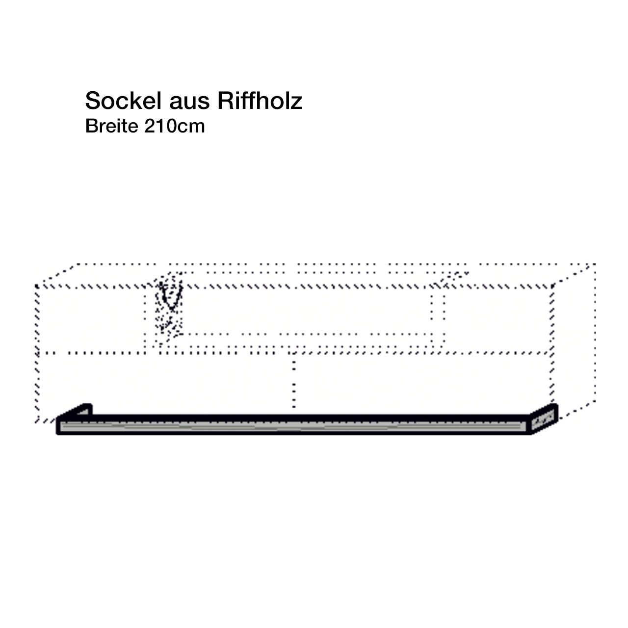 hartmann_BENJO_7220W-8213_sockel.B210cm Strichzeichnung eines Lowboards mit Sockel