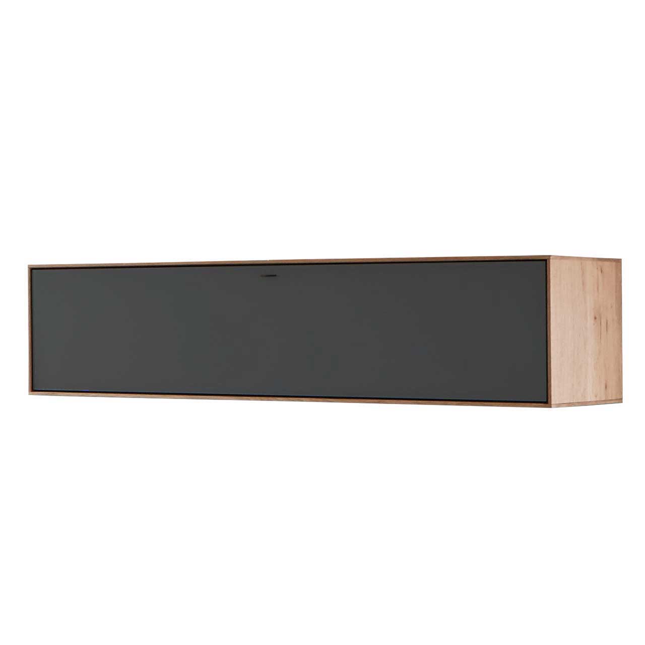 Schlichter, länglicher Hängeschrank aus massiver Kerneiche Umato mit Mattglas anthrazit Front Hartmann CAYA - Hängeelement 7170-1131A