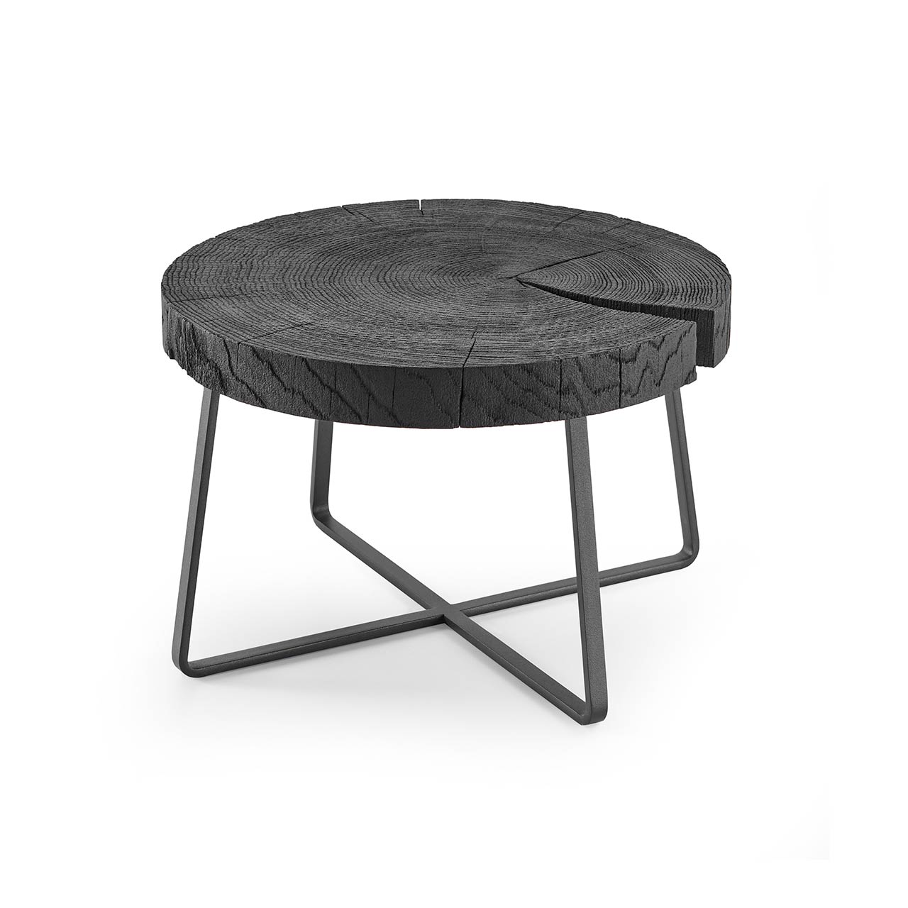Hartmann NATURWERKE - Couchtisch 9600C-0363 Moderner Couchtisch mit runder Baumscheibenplatte aus Kernesche in Anthrazit und filigranem Metallgestell in Anthrazit.