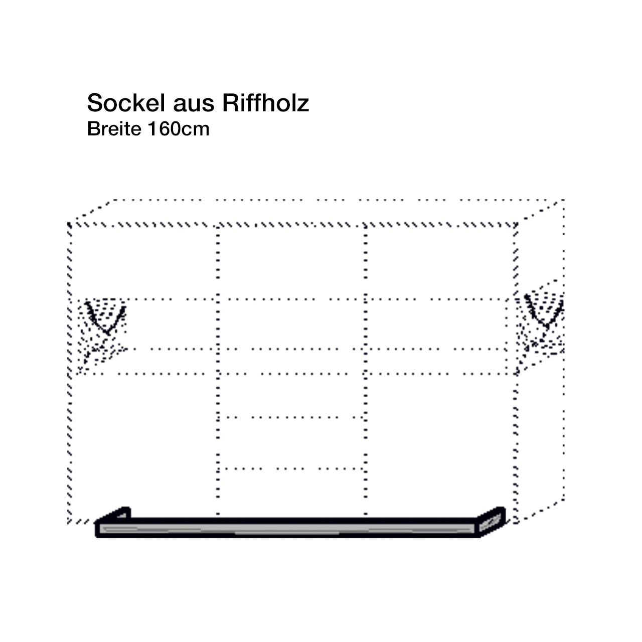 hartmann_BENJO_7220W-8163_sockel.B160cm Strichzeichnung eines Highboards mit Sockel