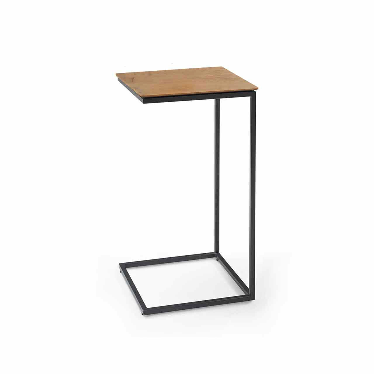 hartmann_ANEA_8530-1419_beistelltisch Schmaler Beistelltisch mit Holzplatte auf schlichtem Metallgestell in schwarz