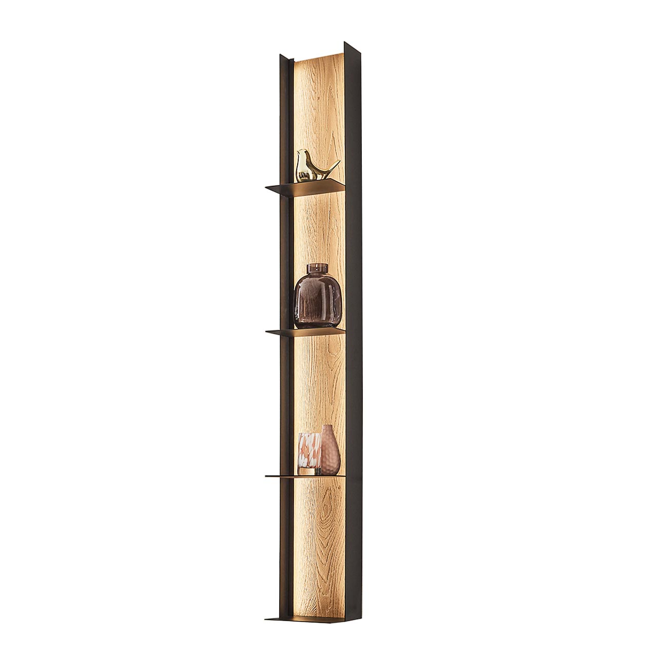 Hartmann SELINO - Metallregal 8560-8023 Schmales Wandregal mit Metallrahmen in Anthrazit und drei Ablageböden sowie heller Riffholzrückwand.