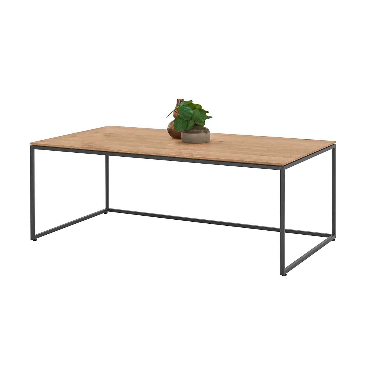 Hartmann NATURWERKE - Couchtisch 7100C.8400C-1421 Moderner Couchtisch mit quadratischer Tischplatte aus Kerneiche Natur und Metallgestell anthrazit.