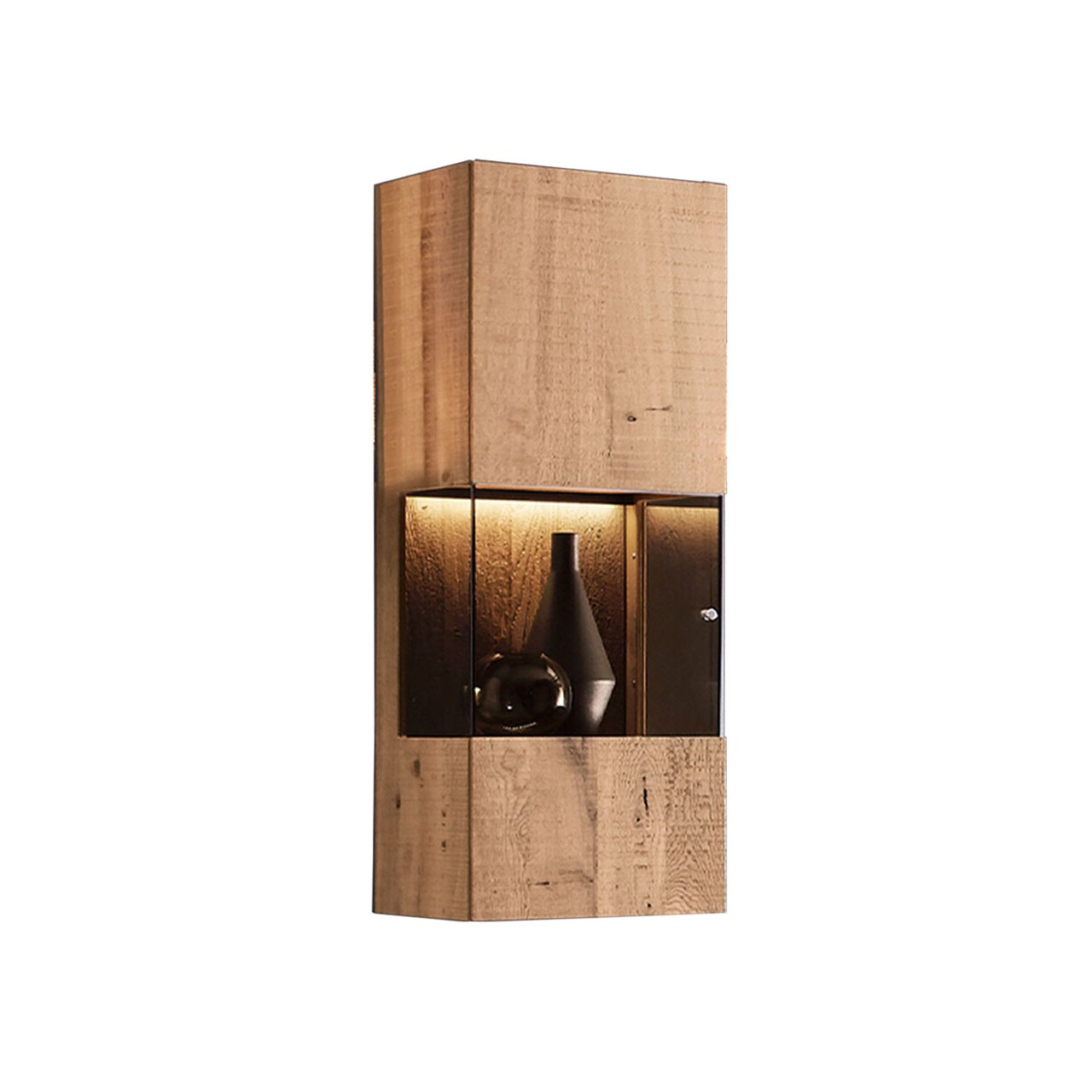 Hängevitrine aus massiver Kerneiche mit Glasausschnitt