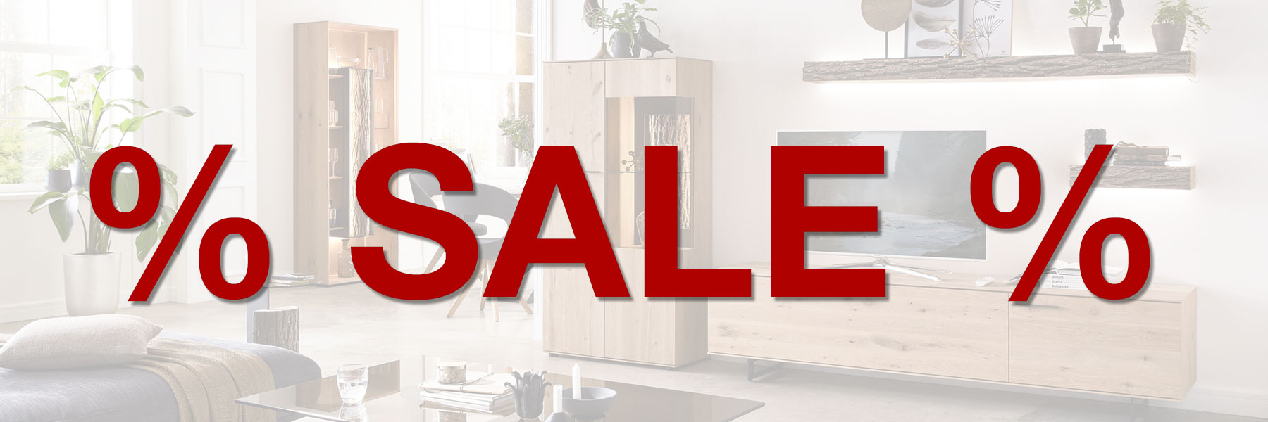 Hartmann Möbel - Kategorie SALE - reduzierte Wohnmöbel und Aktionsangebote Reduzierte Möbel der Marke Hartmann: SALE Banner für reduzierte Wohnwände und Möbel. Das Wort SALE in Großbuchstaben mit Rabattzeichen in dunkelrot auf milchfarbigem Hintergrund mit abgebildeter Massivholz Wohnwand.