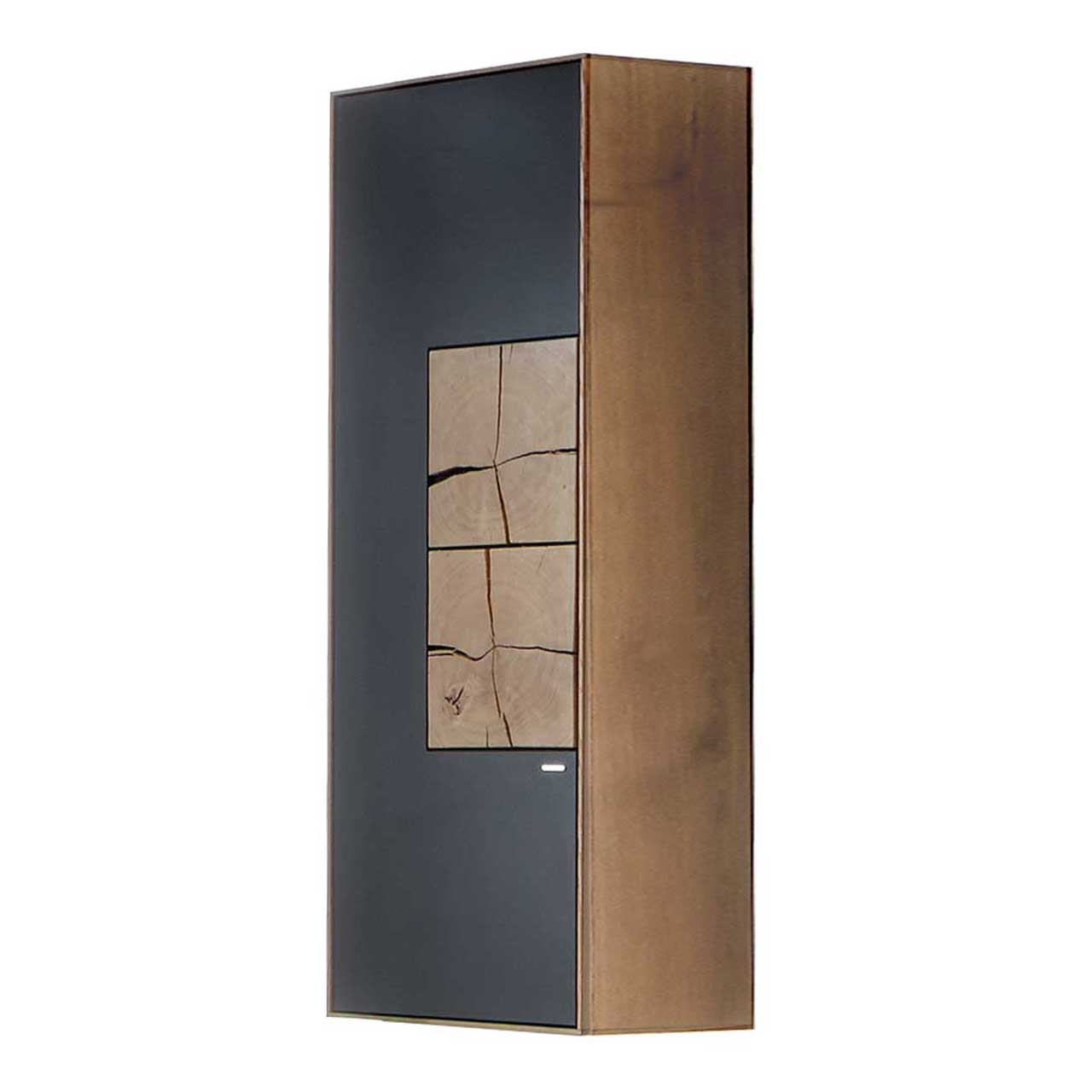 Hartmann CAYA - Hängeelement 7170-7051A li - Türanschlag links Moderner Hängeschrank aus massiver Kerneiche Umato mit Mattglas anthrazit Tür und zwei dekorativen, rechteckigen Hirnholzscheiben.