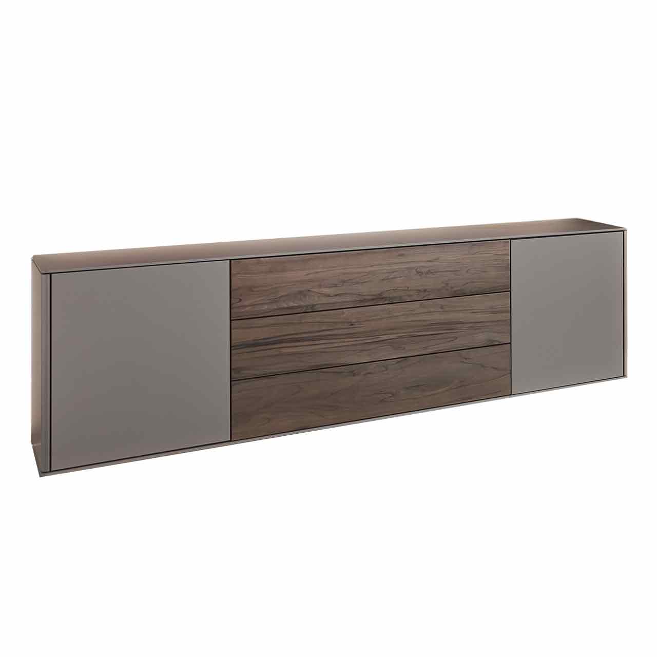 Hartmann AUDRA - Lowboard 5610-3193 - Altholzbuche Uyaa und Lack Sand Modernes Lowboard aus massivem Holz, mittig in dunkelbrauner Altholzbuche Uyaa mit edler, sichtbarer Holzmaserung, rechts und links in modernem Lack Sand.