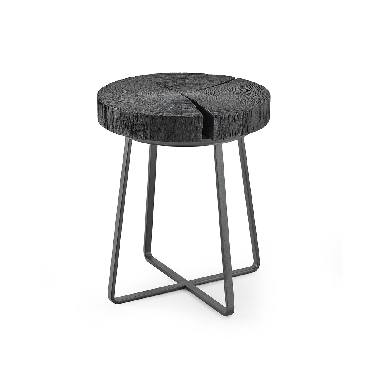 Hartmann NATURWERKE - Beistelltisch 9600C-0368 Kleiner Beistelltisch mit runder Baumscheibenplatte aus Kernesche in Anthrazit und filigranem Metallgestell in Anthrazit.
