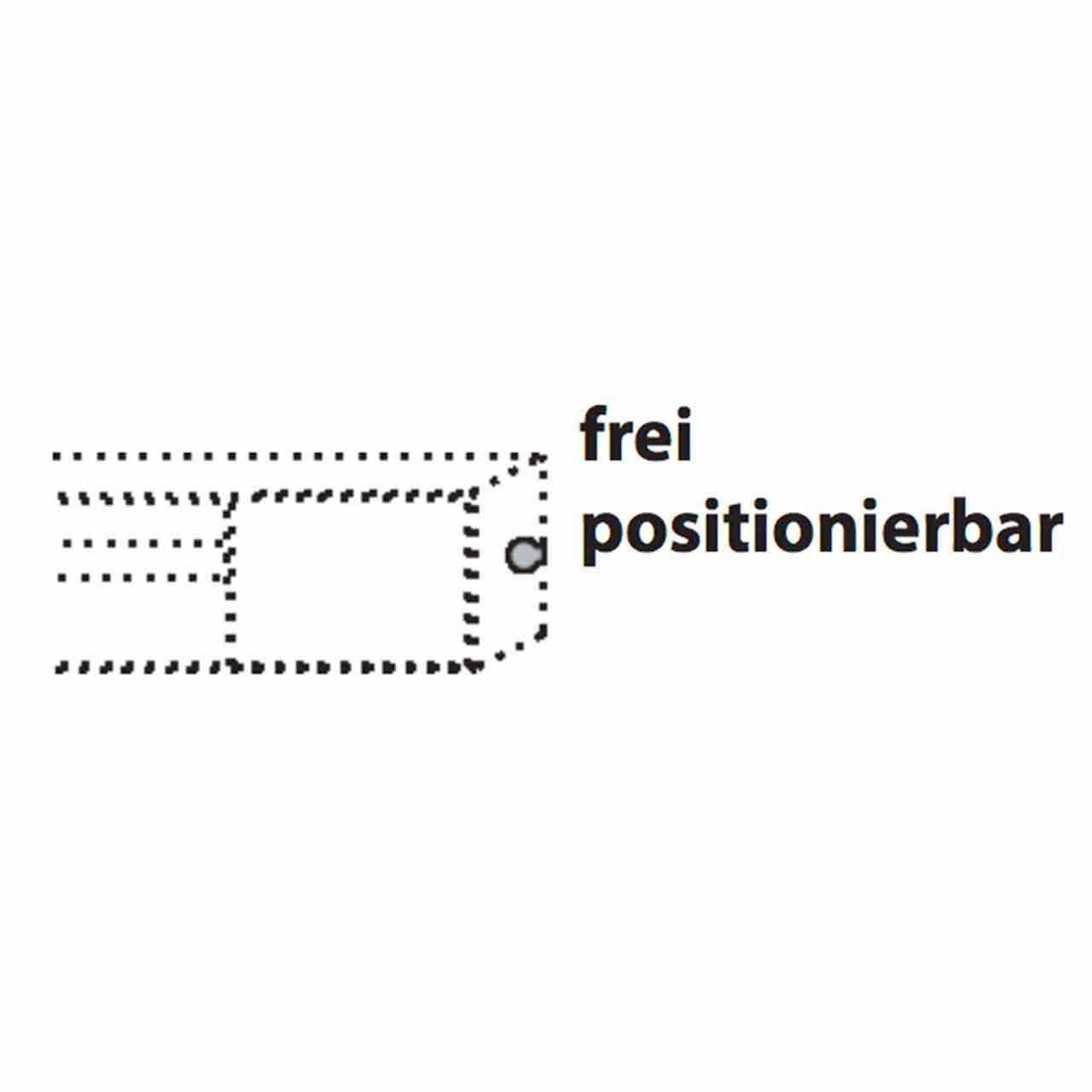 Hartmann SALVO Garderoben - Touchschalter 8550G-0140 Strichzeichnung eines Touchschalters seitlich angebracht an einem SALVO Möbelstück inkl. Hinweistext: frei positionierbar.