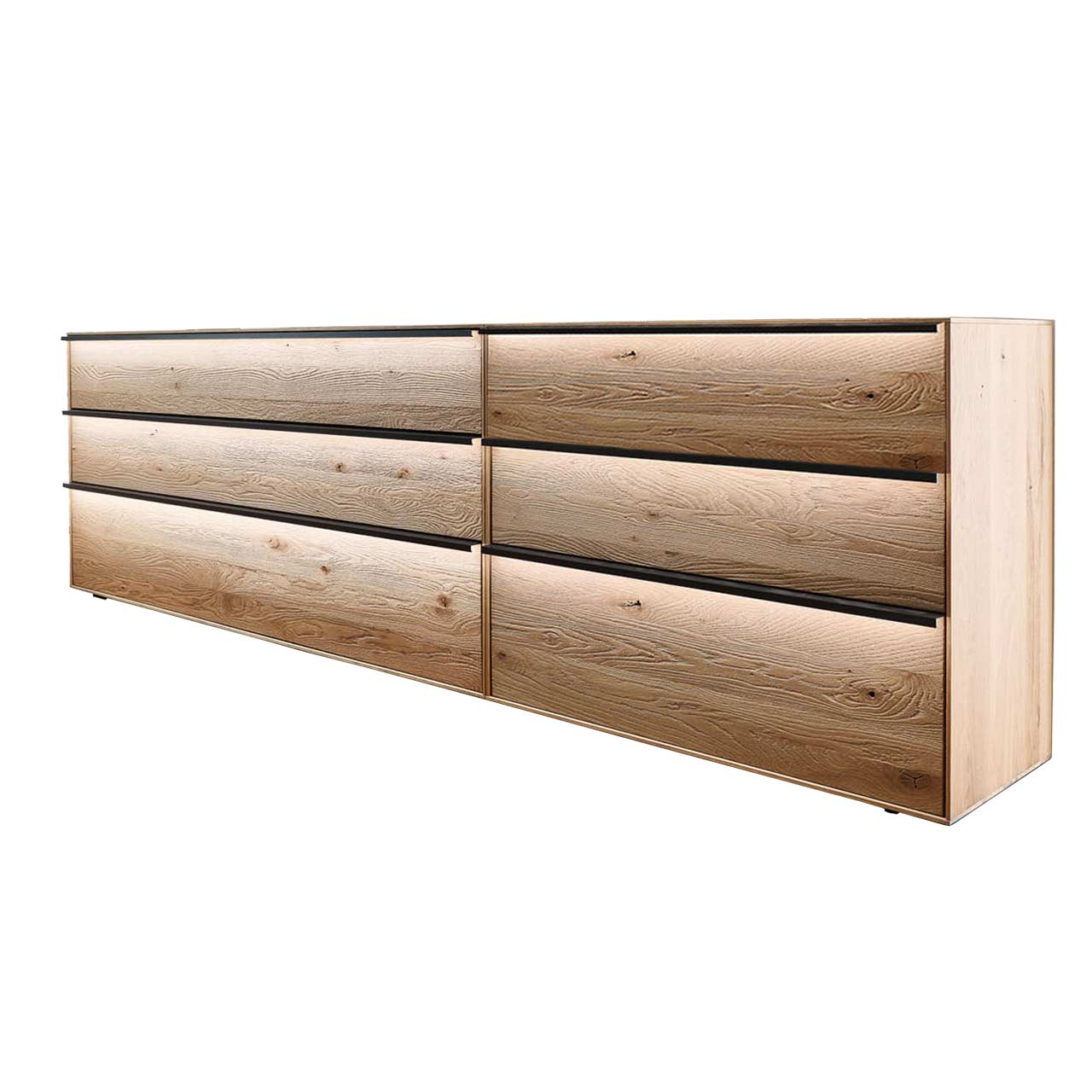 moderne Kommode aus massiver Kerneiche mit 2 Klappen & 4 Schubkästen