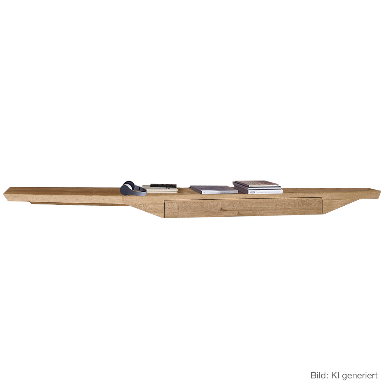 Modernes Hängelowboard aus massivem Riffholz im asymmetrischem Design  mit praktischem Schubkasten - Breite 327cm.
