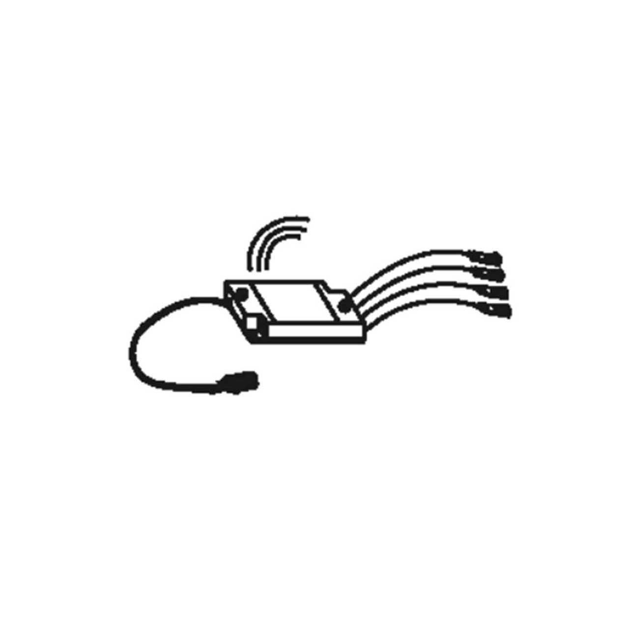 Strichzeichnung eines Elektroanschlusses mit zusätzlichem Empfänger für eine Funkfernbedienung zur Steuerung der eingebauten Möbelbeleuchtung.