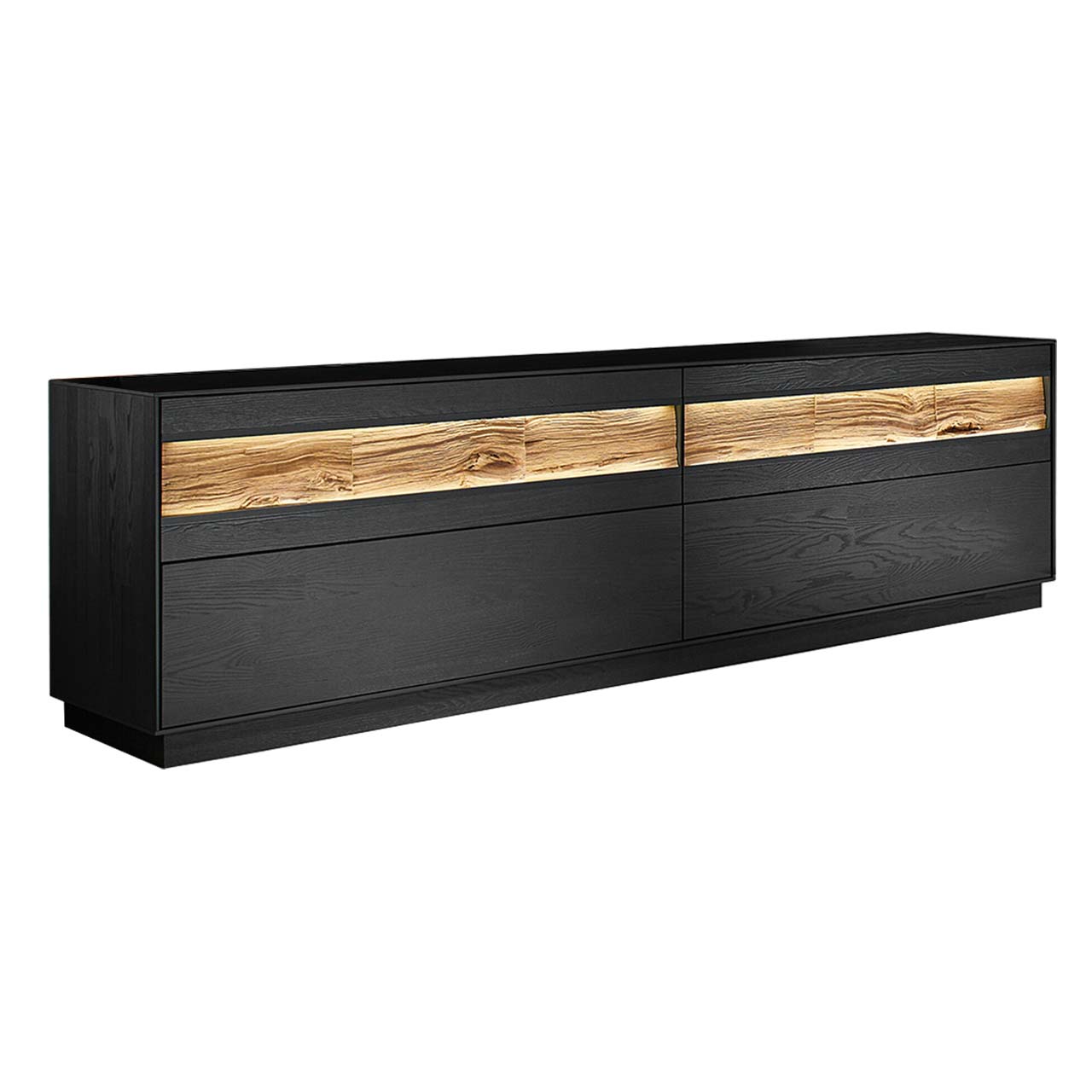 Modernes Sideboard aus massiver Kernesche anthrazit mit Spaltholz-Akzent