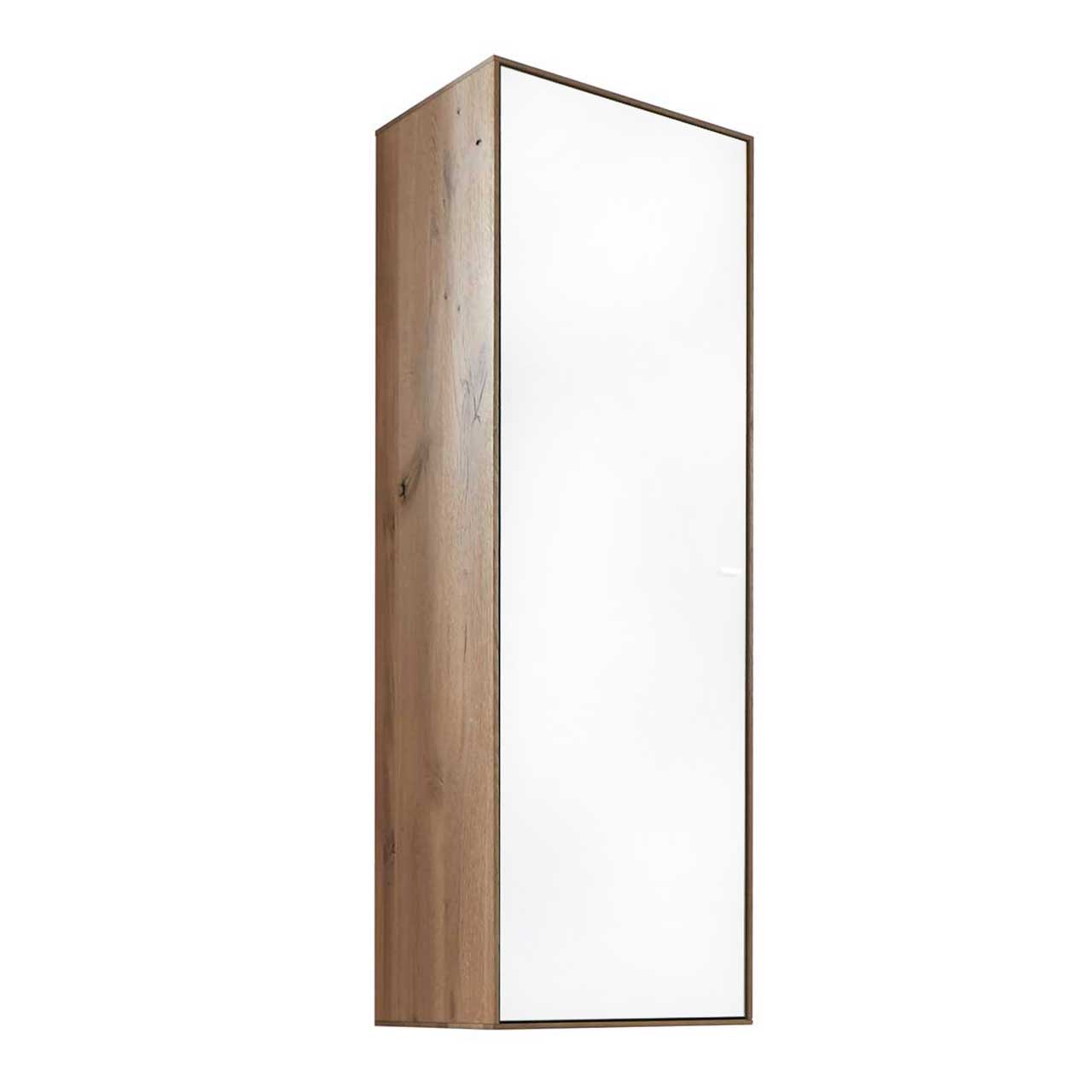 Hartmann CAYA - Hängeelement 7170-7045W li - Türanschlag links Schlichter Hängeschrank aus massiver Kerneiche Umato mit einer Holztür mit Mattglas weiß Front.