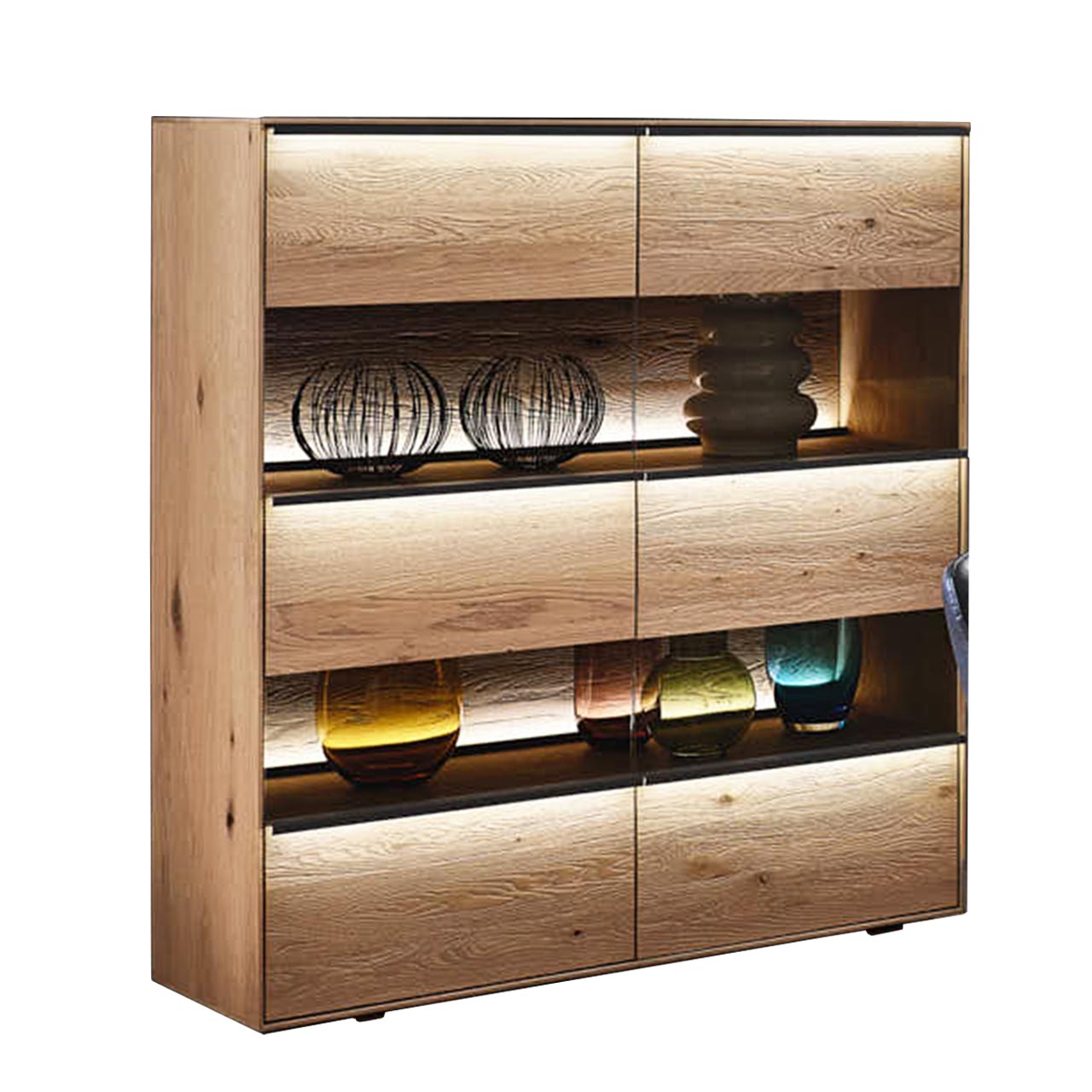 modernes Highboard mit 2 Glastüren & dekorativem Riffholz
