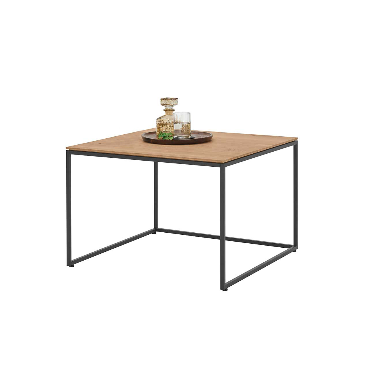 Hartmann NATURWERKE - Couchtisch 7100C.8400C-1420 Moderner Couchtisch mit quadratischer Tischplatte aus Kerneiche Natur und Metallgestell anthrazit.