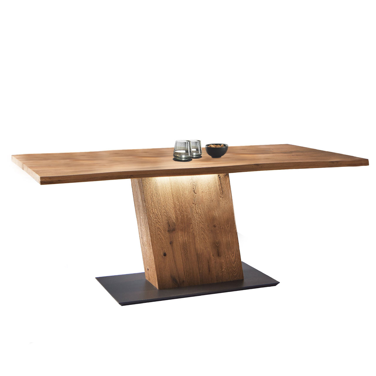 massiver Holz-Esstisch mit fester Platte optional beleuchtet
