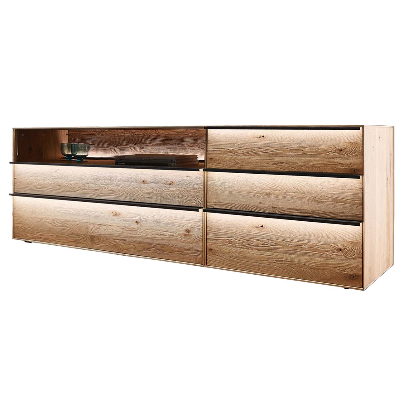 hartmann_ANEA_8530-4286.re_sideboardkombination Sideboard aus massiver Kerneiche Natur mit 4 Schubkästen & Glasfront