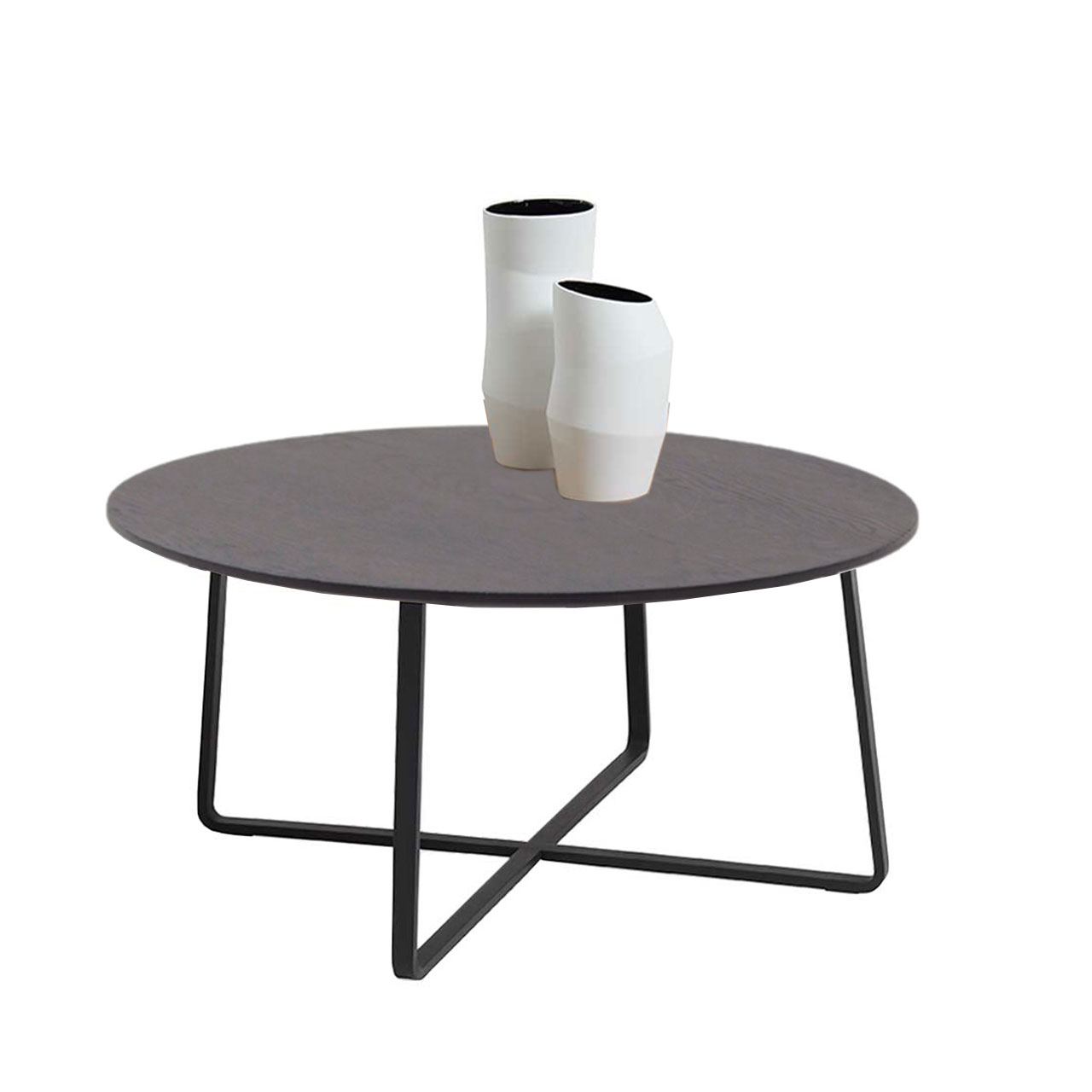 Hartmann NATURWERKE - Couchtisch 9100C-0460 Moderner Couchtisch mit runder Tischplatte aus Kerneiche anthrazit und anthrazitfarbenem Metallgestell.