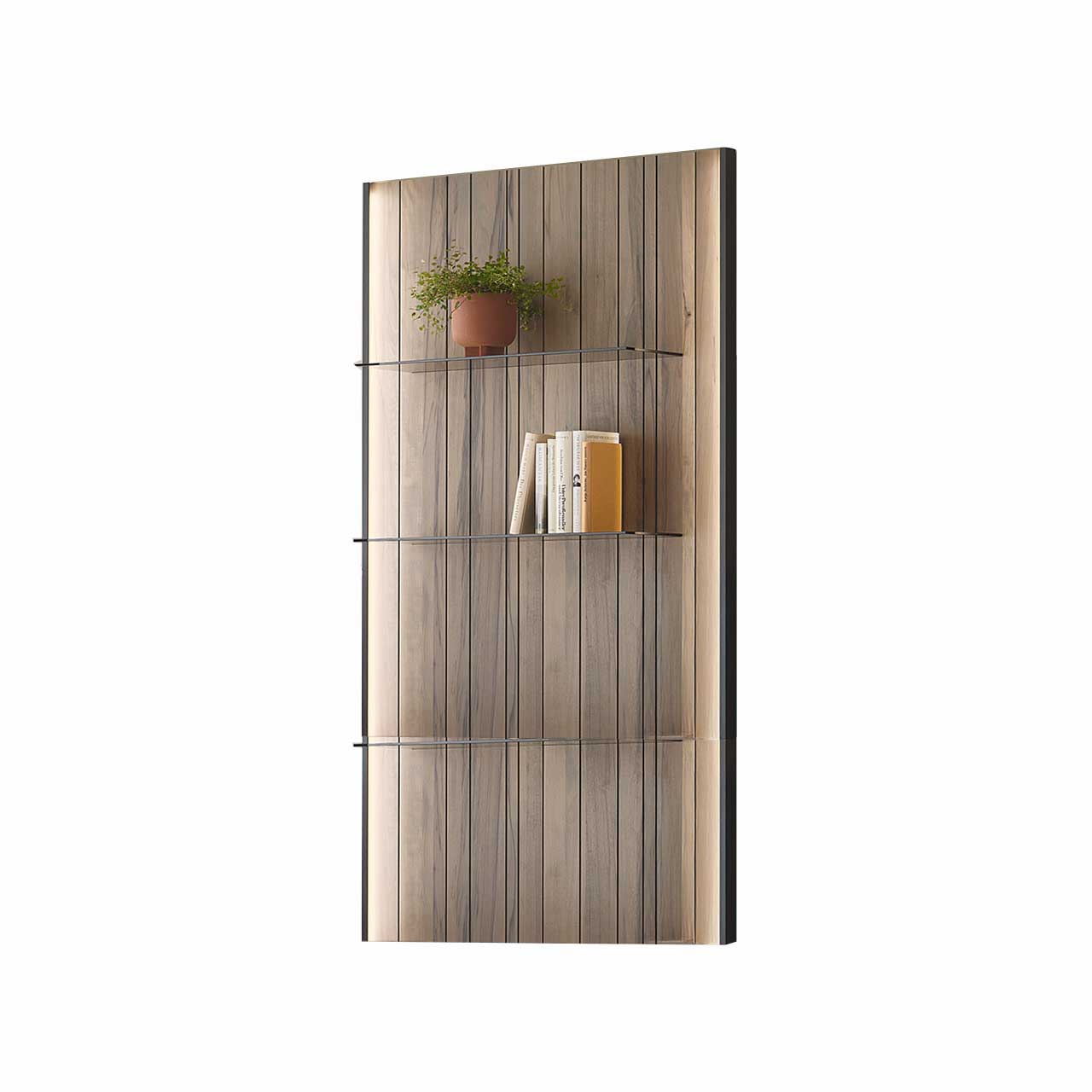 Hartmann AUDRA - Wandpaneel 5610-8071 - Altholzbuche Uyaa Modernes Wandpaneel aus dunkelbrauner Altholzbuche Uyaa mit edler, sichtbarerer Holzmaserung und drei Glasböden aus Parsolglas Bronze.