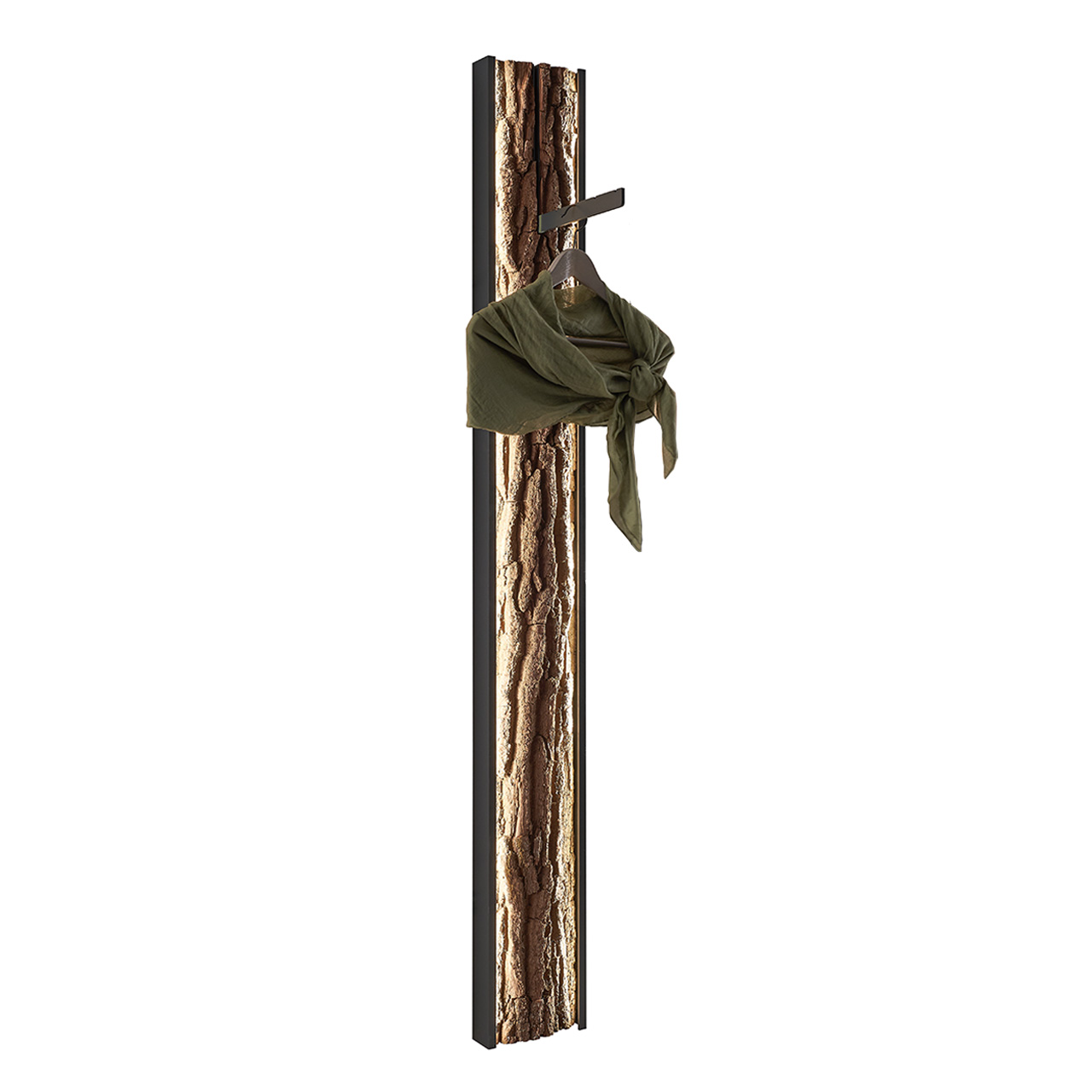 Hartmann SALVO Garderoben - Wandgarderobe 8550G-5022 - Baumrinde Modernes Garderobenpaneel mit echter, sichtbarer Baumrinden-Rückwand eingefasst in einen anthrazitfarbenen Metallrahmen, oben mit einem klappbaren Mantelhaken.