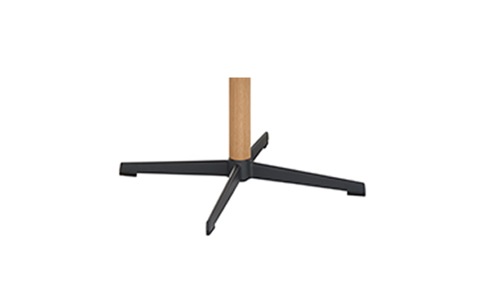 Vier-Fuß Holz-/Metallgestell in Sternform - Vier flachaufliegende Metallfüße in dunklem anthrazit mit einem zentral aufgesetzten Holzstandrohr.