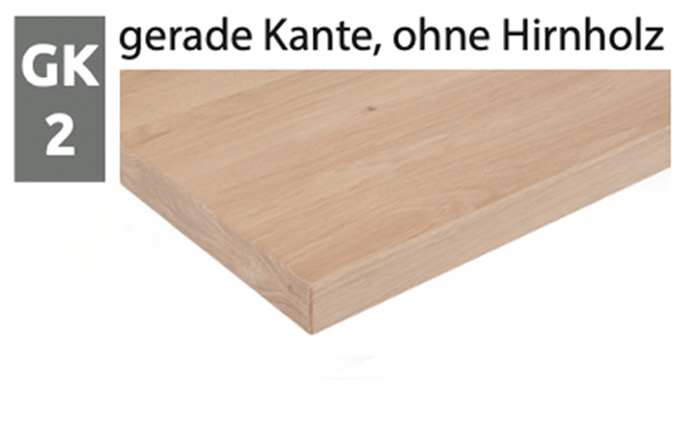 GK2 - Tischknate: Esstischplatte mit sichtbarer Holzstruktur und gerader Tischkante ohne Hirnholzscheibe auf Tischmitte – zur Auswahl der Tischkanten bei Esstischen der Hartmann-Möbelserie NATURZEIT