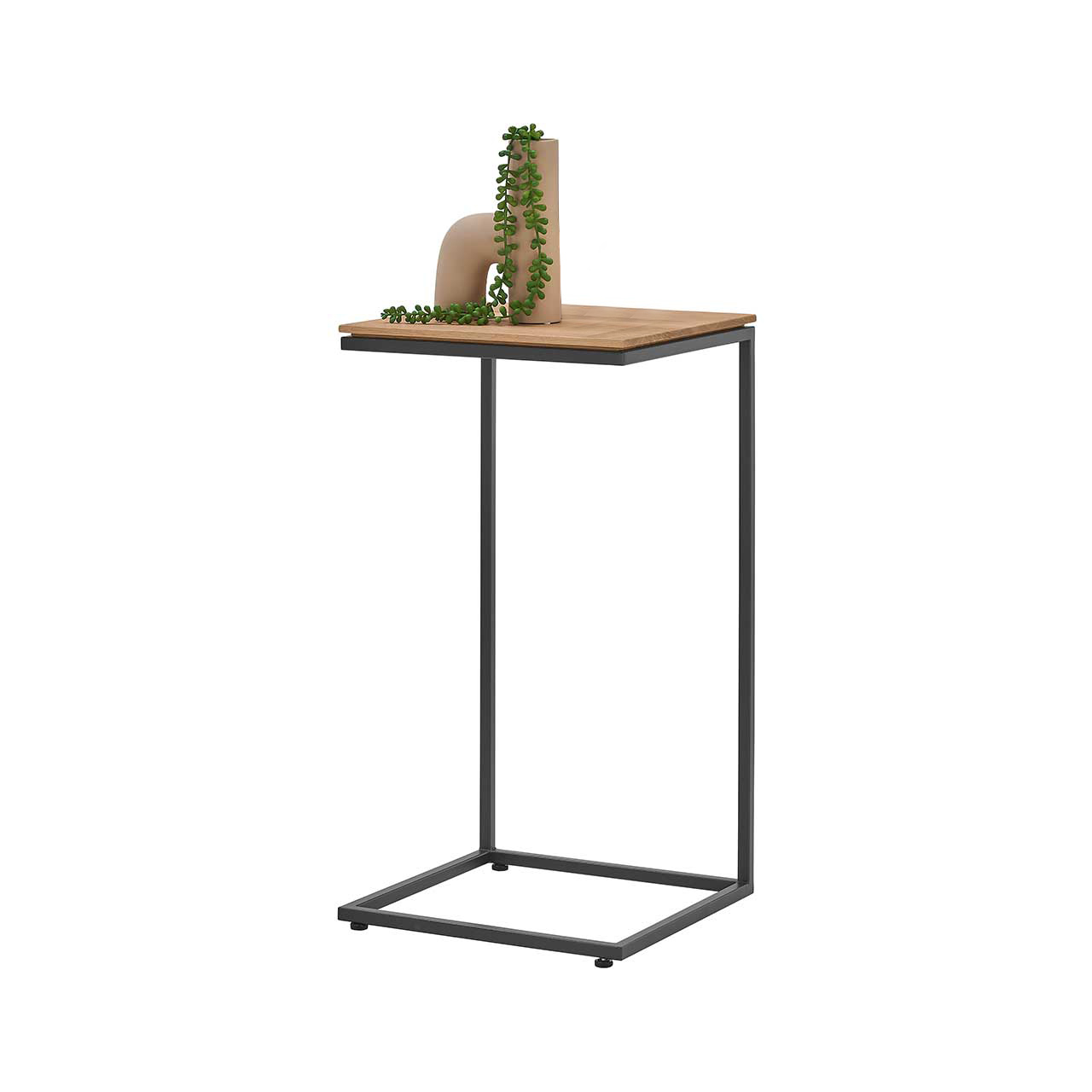 Hartmann NATURWERKE - Beistelltisch 7100C.8400C-1419 Kleiner Beistelltisch mit quadratischer Tischplatte aus Kerneiche und filigranem Metallgestell anthrazit.