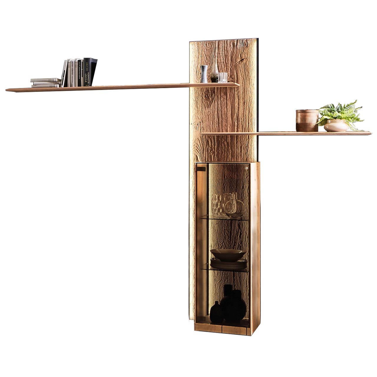 Holzpaneel mit integrierter Vitrine