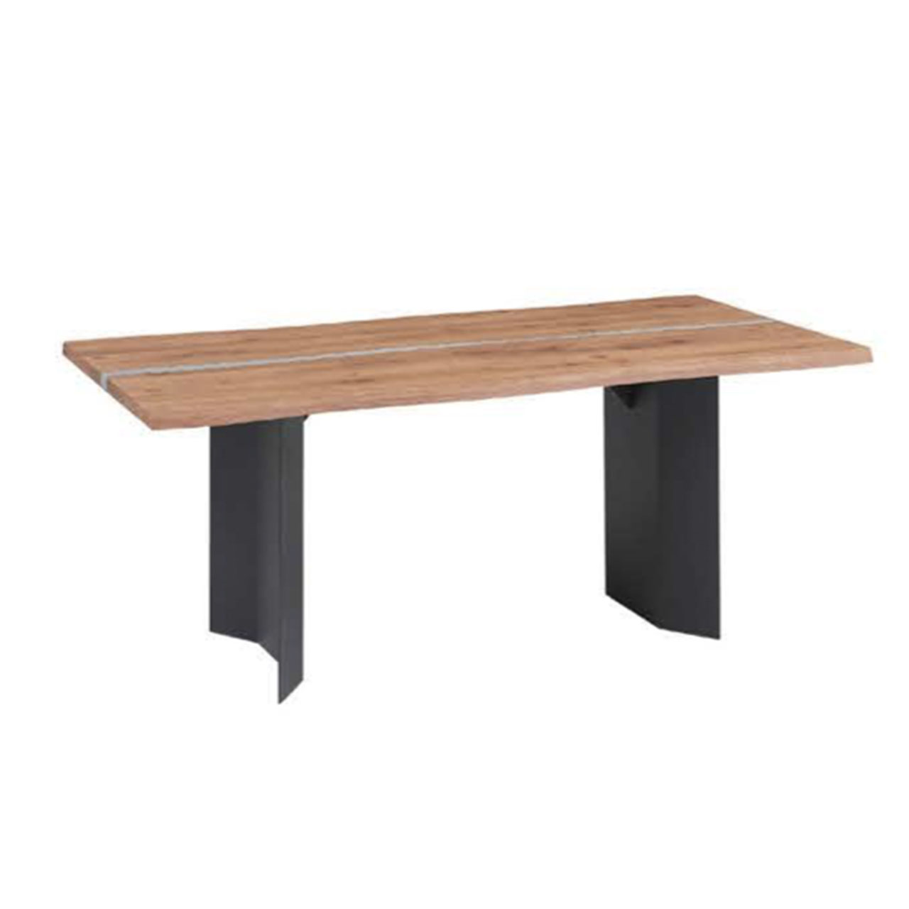 Hartmann NATURZEIT 7100E/8400E - 1808 Esstisch E200 Moderner Esstisch aus heller, massiver Kerneiche mit rechteckiger Tischplatte und mittiger Epoxid-Applikation. Zwei-Fuß-Untergestell aus massivem Holz in Anthrazit.