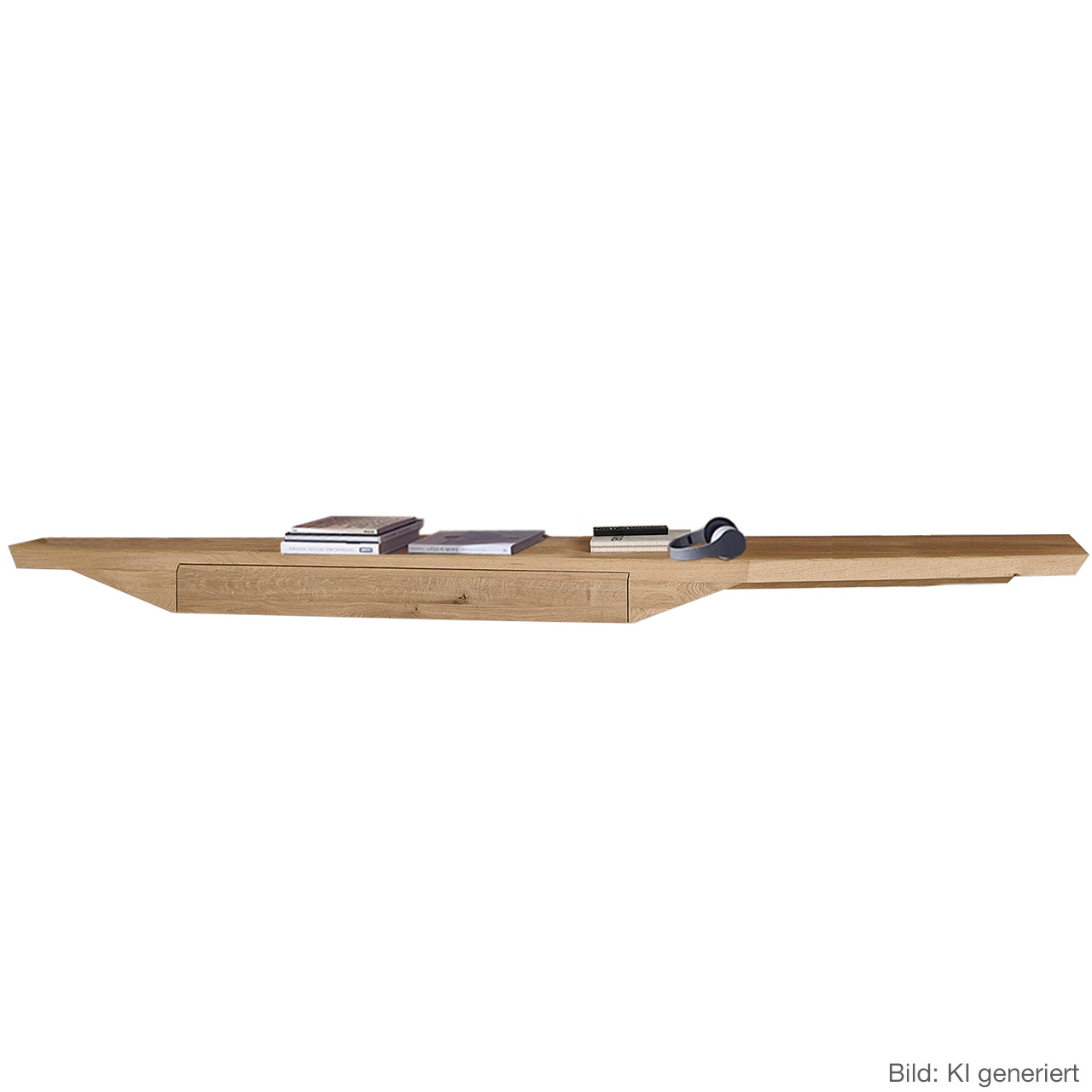 Modernes Hängelowboard aus massivem Riffholz im asymmetrischem Design  mit praktischem Schubkasten - Breite 327cm.