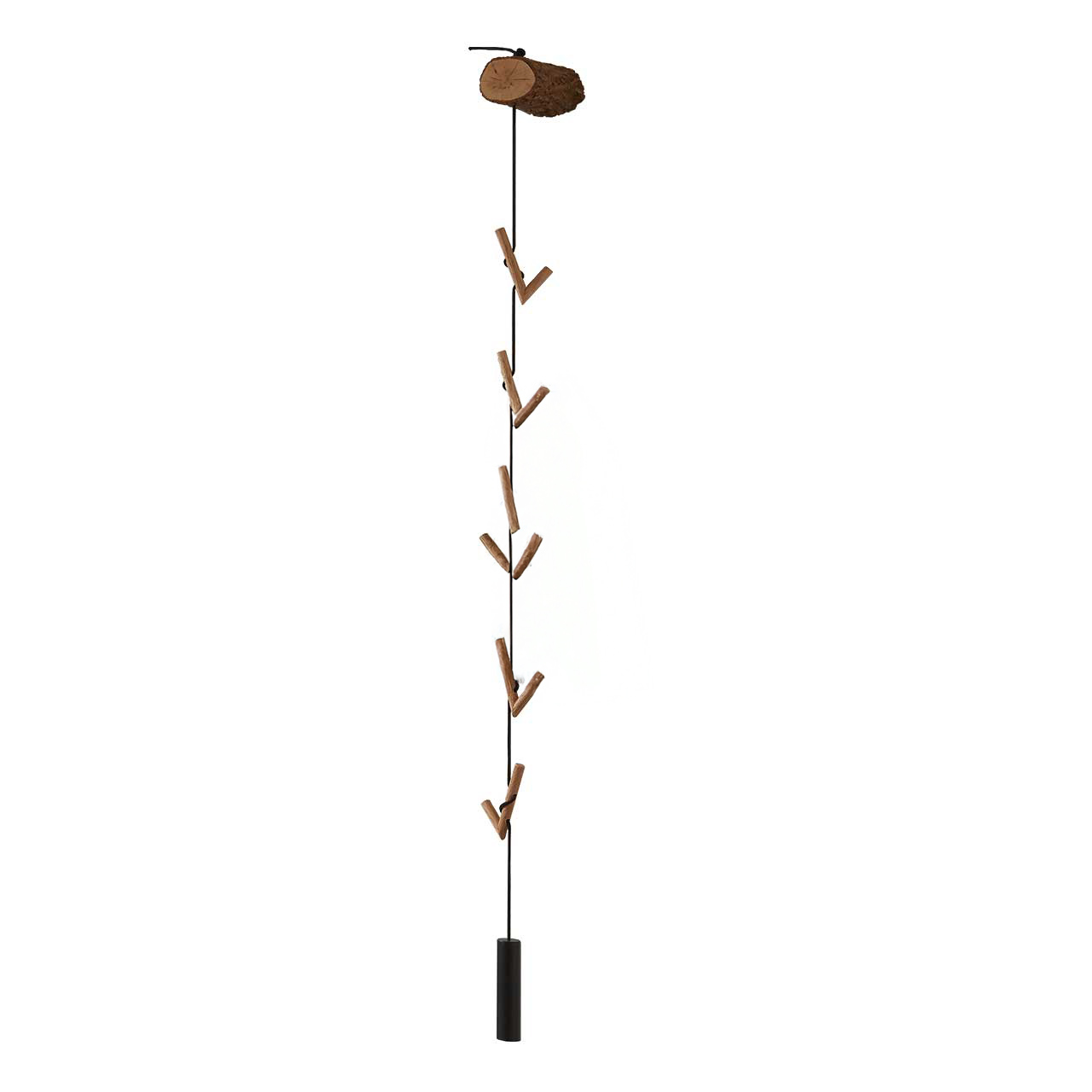 Hartmann SALVO Garderoben - Wandgarderobe 8550G-9011 Ausgefallene Wandgarderobe mit langem Seil, fünf Holz-Kleiderhaken und rundem Baumstamm mit Rinde als Wandhalterung