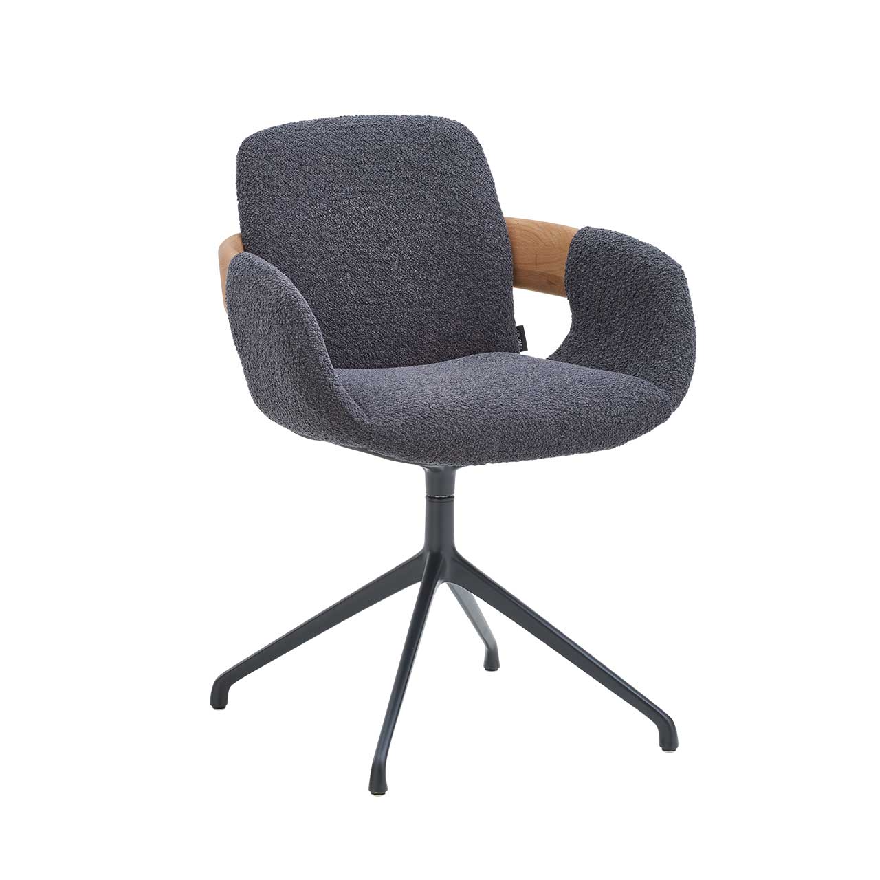 Hartmann NATURZEIT 7100E/8400E - 1648 Stuhl Emil Comfort Drehbarer Esszimmerstuhl mit gepolsterter Sitzfläche und Rückenlehne in dunkelgrauem Stoff, Holzapplikation an Lehnen und Vier-Fuß-Stativgestell aus Metall Anthrazit.