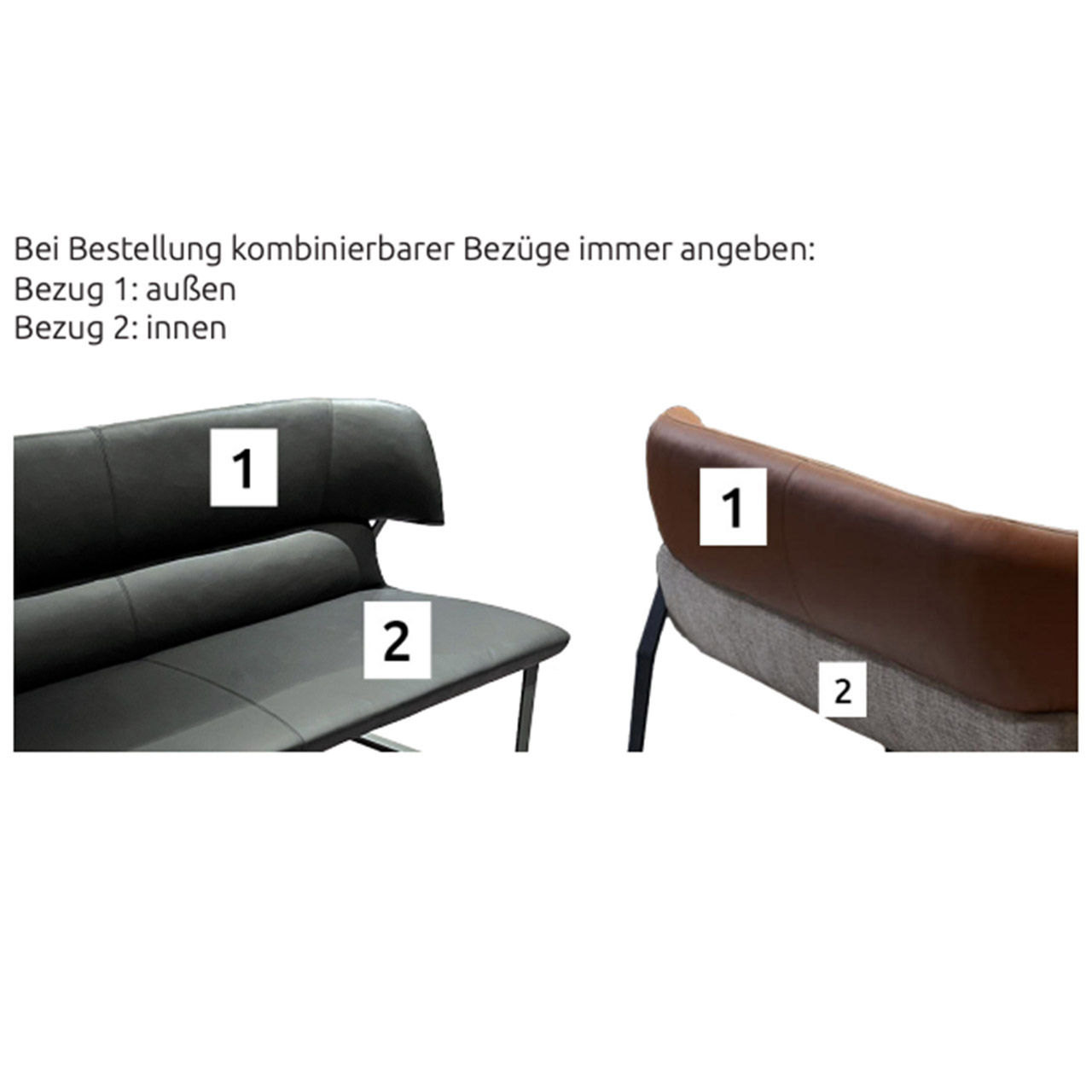 Bestellhinweis zu Bezügen beim Runa Ricardo Stuhl 1700. Bezug kann variabel innen und außen kombiniert werden. Hartmann RUNA - Ban