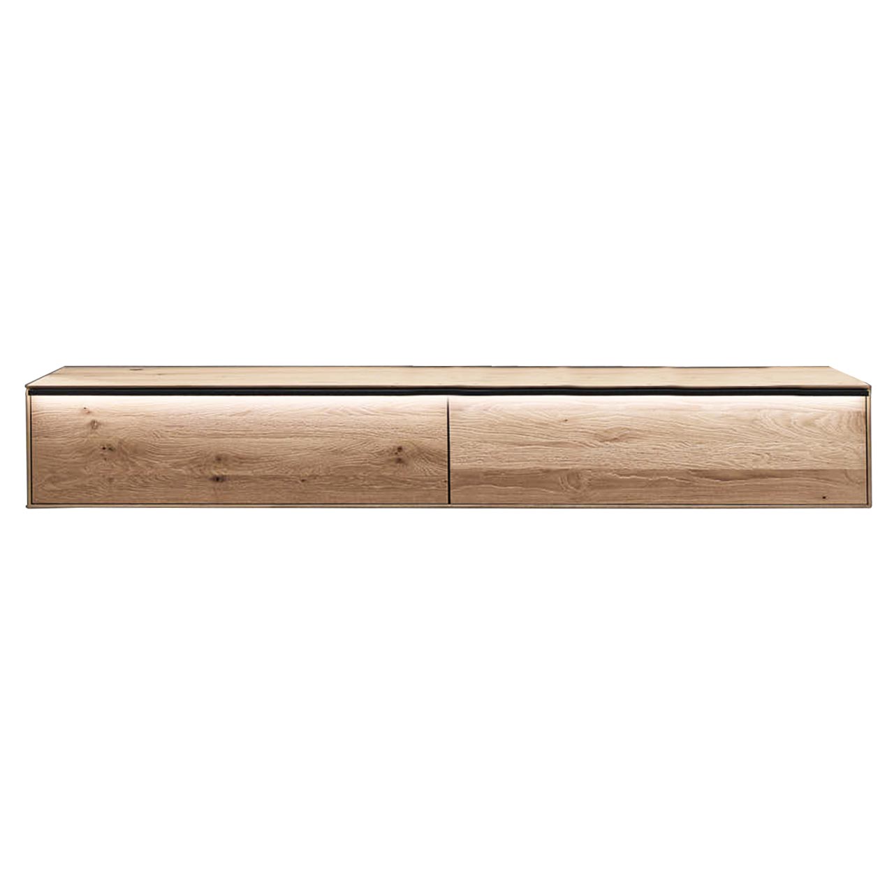 Hängelowboard aus massiver Kerneiche mit 2 Klappen und optionaler Griffbeleuchtung